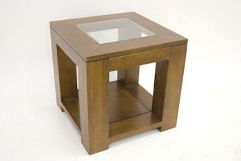 Bout de canapé chevet vitré hévéa 50x50cm HELENA