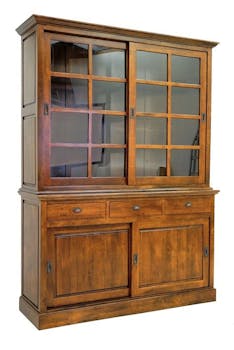 Vaisselier 2 portes vitrées coulissantes hévéa 163x220cm TRADITION