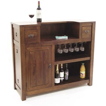 Meuble bar hévéa 120x46x105cm TESSA