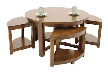 Table basse hévéa D76cm + 4 tabourets  MAORI