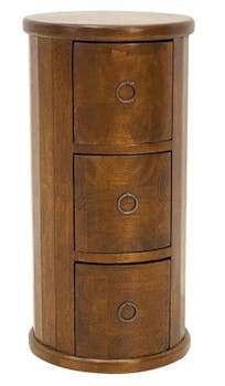 Meuble rangement cylindrique 3 tiroirs hévéa massif 56cm TRADITION