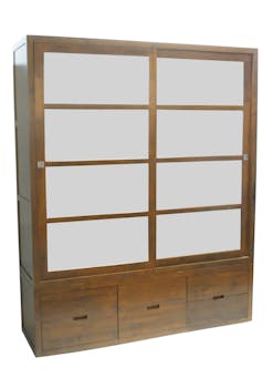 Armoire Hévéa 2 portes coulissantes, 6 tiroirs 55x180x220cm OLGA