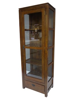 Bibliothèque vitrée Hévéa 1 porte, 1 tiroir, 60x38x170cm HELENA