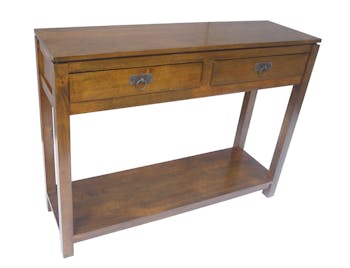 Console Hévéa double plateaux, 2 tiroirs, 100x30x75cm HELENA