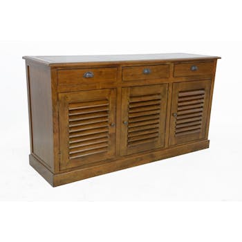 Buffet Hévéa 3 portes persiennes, 3 tiroirs, 150x45x80cm MAORI