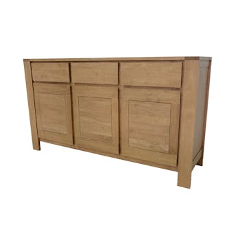 Buffet Enfilade Hévéa 3 portes, 3 tiroirs, 160x45x90cm OLGA