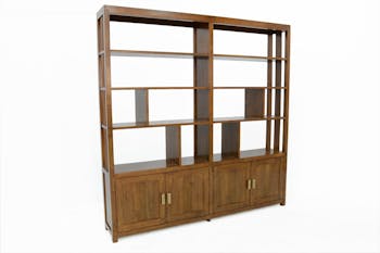 Bibliothéque ouverte Hévéa 4 portes, niches, 30x180x183cm HELENA