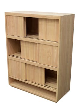 Bibliothèque Hévéa 3 étages à portes coulissantes, 1 niche basse 90x40x120cm BALTIC