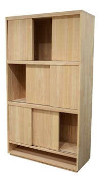 Bibliothèque Hévéa 3 étages à portes coulissantes, 1 niche basse 100x40x180cm BALTIC