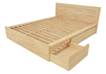 Lit 2 places Hévéa avec 6 tiroirs pour couchage 140x190 148x197x80cm BALTIC