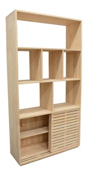 Bibliothèque ouverte Hévéa 2 portes coulissantes Persiennes, 6 niches 100x35x190cm NEW ORLEANS