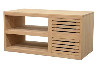Meuble TV Hévéa 2 tiroirs façade Persienne, 2 niches 90x45x45cm NEW ORLEANS