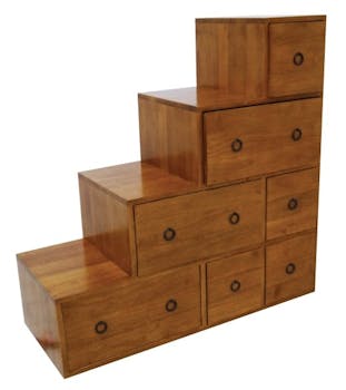 Meuble escalier double face 7 tiroirs hévéa 88x35x88cm MAORI