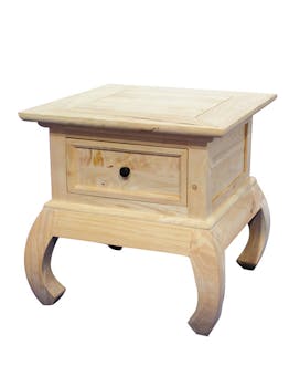 Table de Chevet / Bout de Canapé Opium Hévéa 1 tiroir et pieds galbés 50x50x50cm MAORI