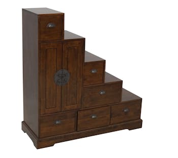 Meuble escalier 6 tiroirs hévéa 112x43x118cm MAORI