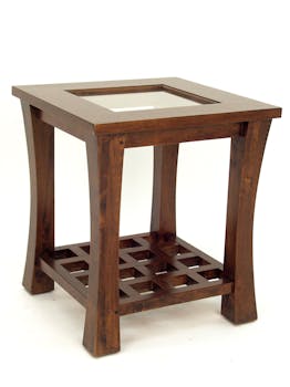 Bout de canapé ajouré Hévéa double plateaux - 1 vitré, 1 à croisillons - 50x50x56cm MAORI