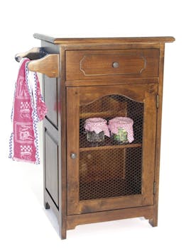 Confiturier / Meuble de cuisine Hévéa 1 tiroir, 1 porte grillagée, 1 accroche torchon 59x43x84cm TRADITION