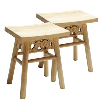 Lot de 2 Tabourets Style Japonais Hévéa 28x45x47cm MAORI