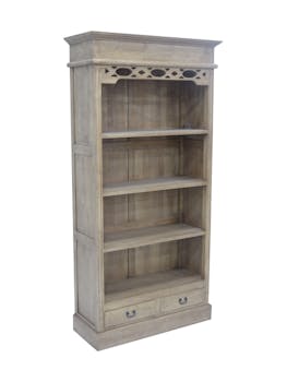 Bibliothèque ouverte Hévéa 2 tiroirs, 4 niches étagères 99.6x39.6x200cm MAORI