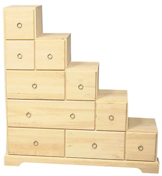 Meuble Escalier "côté droit" Hévéa 10 tiroirs 98x30x102cm MAORI