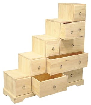 Meuble Escalier "côté gauche" Hévéa 10 tiroirs 98x30x102cm MAORI