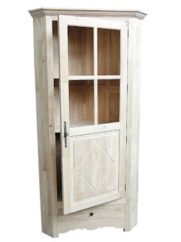 Buffet / Vaisselier d'angle Hévéa 1 porte partie haute vitrée, 1 tiroir 96x60x190cm TRADITION