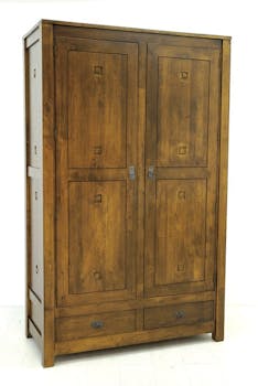 Armoire Hévéa 2 portes, 2 tiroirs 120x56x196cm TESSA