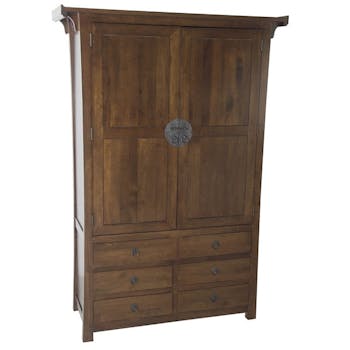 Armoire Hévéa 2 portes, 6 tiroirs 120x45x175cm MAORI