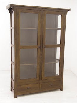 Vitrine Hévéa 2 portes vitrées, 2 tiroirs 120x38x170cm MAORI