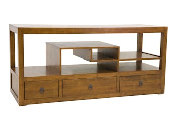 Meuble TV destructuré Hévéa 3 tiroirs 140x50x65cm HELENA
