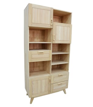 Bibliothèque Hévéa 3 portes, 3 tiroirs, 7 niches 95x40x160cm SIXTIES