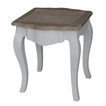 Tabouret Dagobert patine grisée, assise cannée, shabby romantique, CLOTHILDE 40X40XH45 AMADEUS