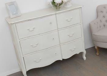 Commode Romantique 6 tiroirs  HARPE L 110 X P 40 X H 90 Crème Antique vieilli AMADEUS