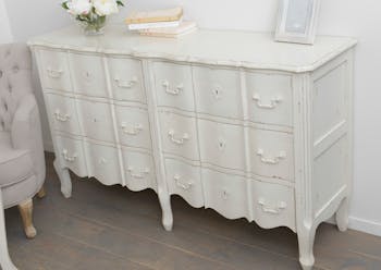 Commode double Romantique 6 pieds HARPE L 140 X P 40 X H 80 Crème Antique vieilli AMADEUS