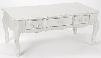 Table basse Romantique 3 tiroirs HARPE Long 110 X Larg 60 X H 45 Crème Antique vieilli AMADEUS
