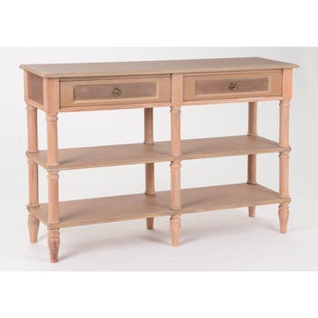 Console drapier chic en bois prêt à peindre 6 pieds 3 plateaux 2 tiroirs BRICE L120 X P35 X H80cm AMADEUS