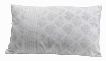 Coussin rectangle housse 100% coton écru avec motifs gris et bande déco 30x50cm