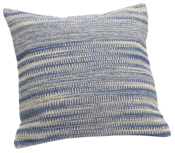 Coussin carré housse 100% coton bayadères bleues effet toile de jute 40x40cm