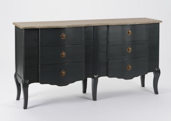 Commode double Baroque 6 tiroirs CELESTINE ARDOISE plateau bois naturel 150x40x80cm AMADEUS
