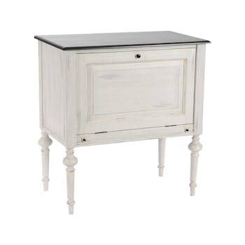 Buffet / Meuble de bar Baroque 1 porte à battant HERITAGE bois blanchi plateau anthracite 80x45x85cm AMADEUS