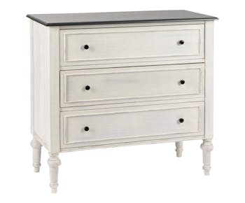 Commode Baroque 3 tiroirs HERITAGE bois blanchi plateau anthracite 90x40x85cm AMADEUS