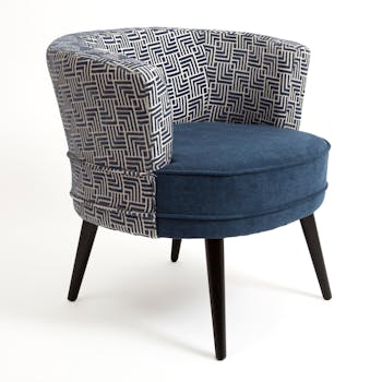 Fauteuil Cabriolet en tissu toucher doux bleu, dossier motif "Labyrinthe" 64x70x67cm ARENA