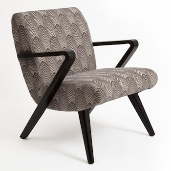 Fauteuil Club en tissu toucher doux gris motif "Art-Déco" 68x57x72cm BEAUX-ARTS