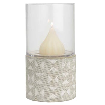 Photophore Evasion H27cm en verre et grès couleur sable décor pastilles blanches