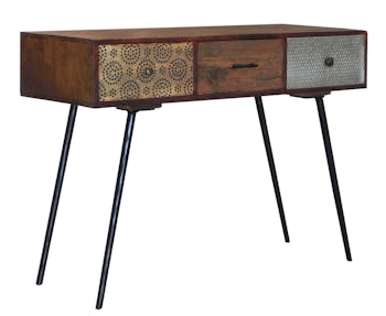 Console 3 tiroirs Patchwork en bois exotique 110x40x80cm PATCHOULI