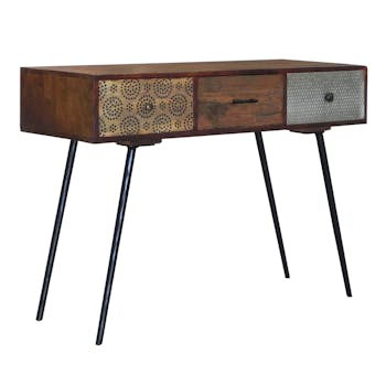 Console 3 tiroirs Patchwork en bois exotique 110x40x80cm PATCHOULI