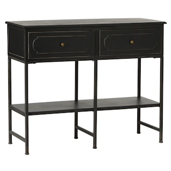 Console double en bois noir, 2 tiroirs et double plateaux 110x40x90cm ACADEMIE
