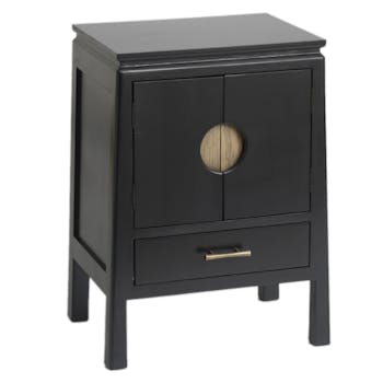 Table de Chevet / Bout de Canapé Chinois noir avec 2 portes et 1 tiroir 50x35x67cm