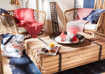 Table basse à roulettes en bois recyclé naturel 110x70x33cm