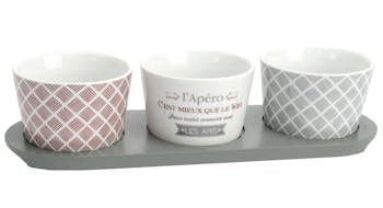 Coffret plateau apéritif 3 coupelles porcelaine
